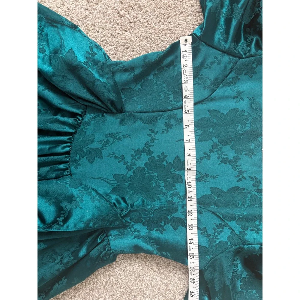 Vintage Disorderly Kids Emerald Green Floral Jacquard Dress Girls14 Made in USA